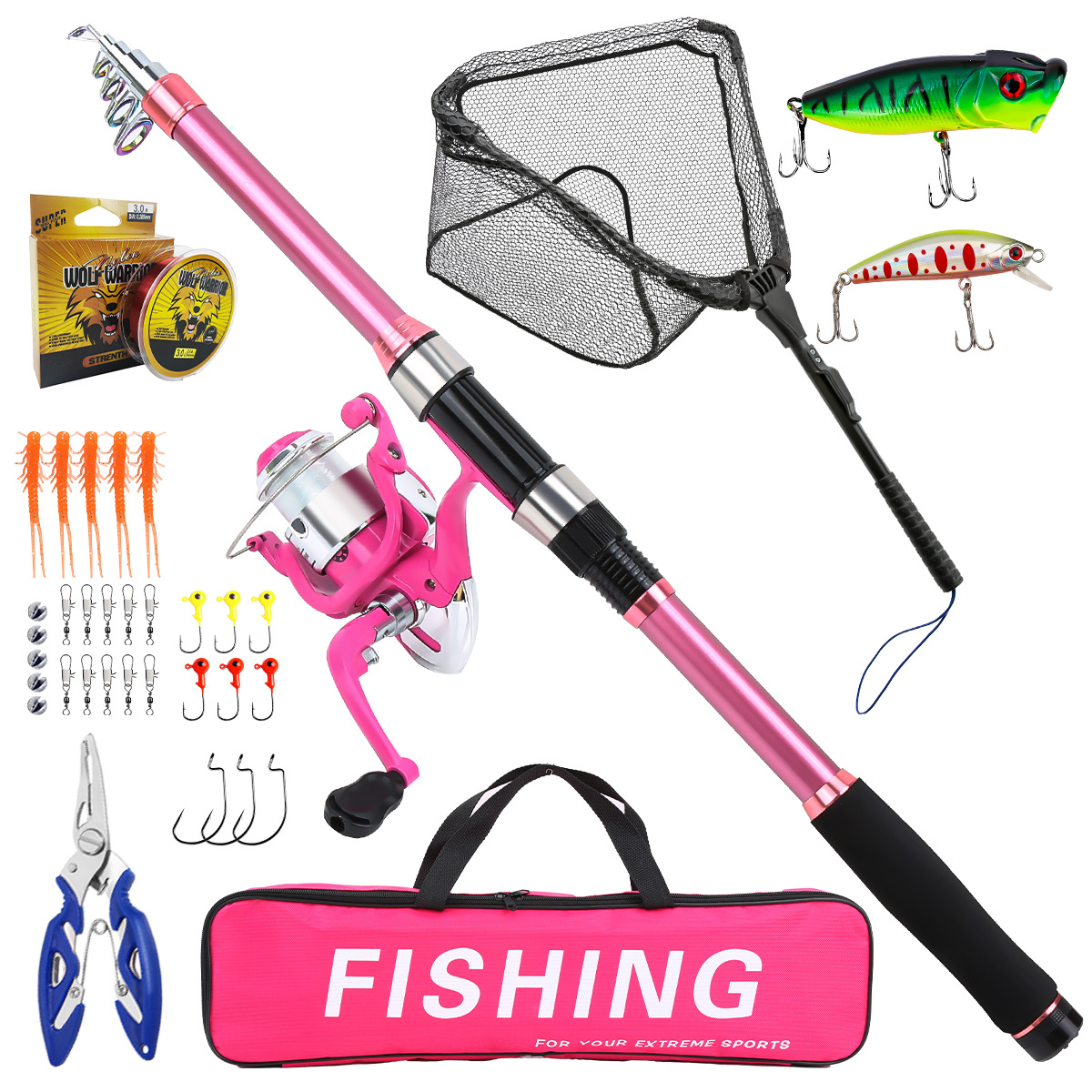 Fishing Rod Spinning - Visset complete set met telescopische hengel