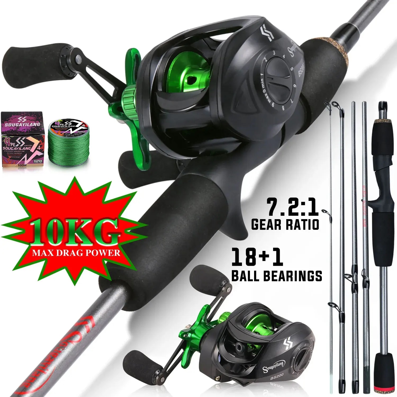 Fishing Rod Casting - Sougayilang Hengel Combo 1.7m Koolstofvezel Casting