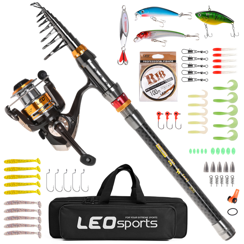 Fishing Rod Spinning - Hengel Draaiende Haspel Combo Koolstofvezel Telescopische